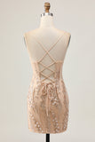 Robe moulante de retour à la maison à paillettes champagne scintillante avec perles
