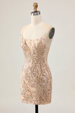 Robe moulante de retour à la maison à paillettes champagne scintillante avec perles