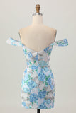 Robe de cocktail moulante à paillettes à paillettes blanches et bleues