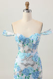 Robe de cocktail moulante à paillettes à paillettes blanches et bleues