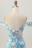 Robe de cocktail moulante à paillettes à paillettes blanches et bleues