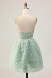 Robe de bal corset trapèze vert sauge avec appliques