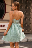 Robe de bal corset trapèze vert sauge avec appliques