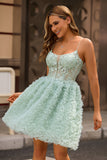 Vert sauge A-ligne spaghetti bretelles Corset Robe De Cocktail avec appliques