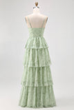 Dusty Sage A Line Corset Tiered Mousseline de soie Longue Robe de demoiselle d’honneur avec fente