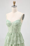 Dusty Sage A Line Corset Tiered Mousseline de soie Longue Robe de demoiselle d’honneur avec fente