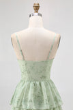 Dusty Sage A Line Corset Tiered Mousseline de soie Longue Robe de demoiselle d’honneur avec fente