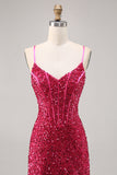 Robe de retour à la maison corset moulante fuchsia scintillante