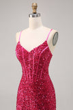 Robe de retour à la maison corset moulante fuchsia scintillante
