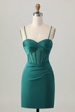 Vert foncé Corset Robe courte en satin De Cocktail