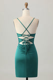 Vert foncé Corset Robe courte en satin De Cocktail