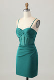 Vert foncé Corset Robe courte en satin De Cocktail