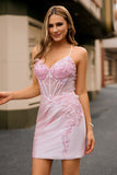 Candy Pink Flower Spaghetti Bretelles Corset Moulante Robe De Cocktail