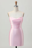 Blush rose moulant spaghetti bretelles Robe de cocktail avec lacets dans le dos