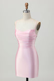 Blush rose moulant spaghetti bretelles Robe de cocktail avec lacets dans le dos
