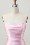 Blush rose moulant spaghetti bretelles Robe de cocktail avec lacets dans le dos