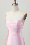 Blush rose moulant spaghetti bretelles Robe de cocktail avec lacets dans le dos