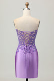 Bleu clair Corset moulant sans bretelles à paillettes froncées Robe de cocktail
