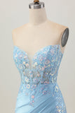 Bleu clair Corset moulant sans bretelles à paillettes froncées Robe de cocktail