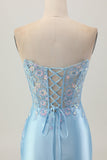 Bleu clair Corset moulant sans bretelles à paillettes froncées Robe de cocktail