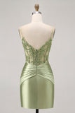 Vert sans bretelles Corset Paillettes Moulante robe de cocktail avec Appliques