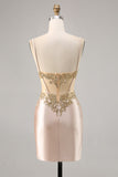 Robe de retour à la maison corset en satin champagne avec paillettes