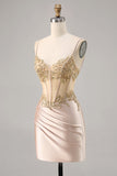 Robe de retour à la maison corset en satin champagne avec paillettes