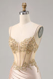 Robe de retour à la maison corset en satin champagne avec paillettes