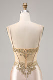 Robe de retour à la maison corset en satin champagne avec paillettes