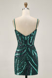 Robe de cocktail courte moulante à paillettes bleu royal scintillante