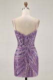 Robe de cocktail courte moulante à paillettes bleu royal scintillante
