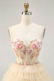 Abricot Spaghetti Bretelles Corset Une Ligne Volantée Robe de cocktail
