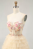 Abricot Spaghetti Bretelles Corset Une Ligne Volantée Robe de cocktail