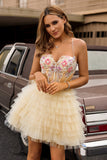 Abricot Une Ligne Spaghetti Bretelles Corset Robe De Cocktail retour à volants
