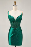 Vert foncé Corset moulant à paillettes Satin Robe de cocktail
