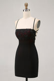 Noir moulante spaghetti bretelles robe de cocktail avec perles