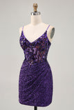 Robe de cocktail corset violet foncé scintillante avec paillettes