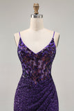 Robe de cocktail corset violet foncé scintillante avec paillettes