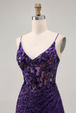 Robe de cocktail corset violet foncé scintillante avec paillettes