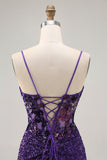 Robe de cocktail corset violet foncé scintillante avec paillettes