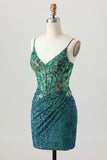 Robe de cocktail corset violet foncé scintillante avec paillettes
