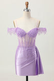 Robe courte corset perlée à paillettes lilas à épaules dénudées
