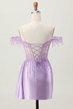 Robe courte corset perlée à paillettes lilas à épaules dénudées