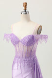 Robe courte corset perlée à paillettes lilas à épaules dénudées