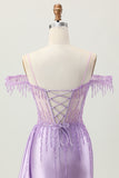 Robe courte corset perlée à paillettes lilas à épaules dénudées