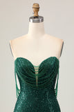 Robe moulante à paillettes vert foncé scintillante à épaules dénudées