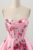Fleur rose A-ligne Sweetheart Satin Corset Robe De Cocktail