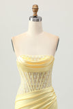 Corset en satin jaune Robe courte de retour à la maison avec lacets dans le dos