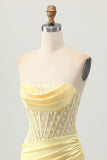 Corset en satin jaune Robe courte de retour à la maison avec lacets dans le dos