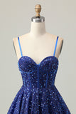 Robe corset corset à paillettes bleu foncé scintillant